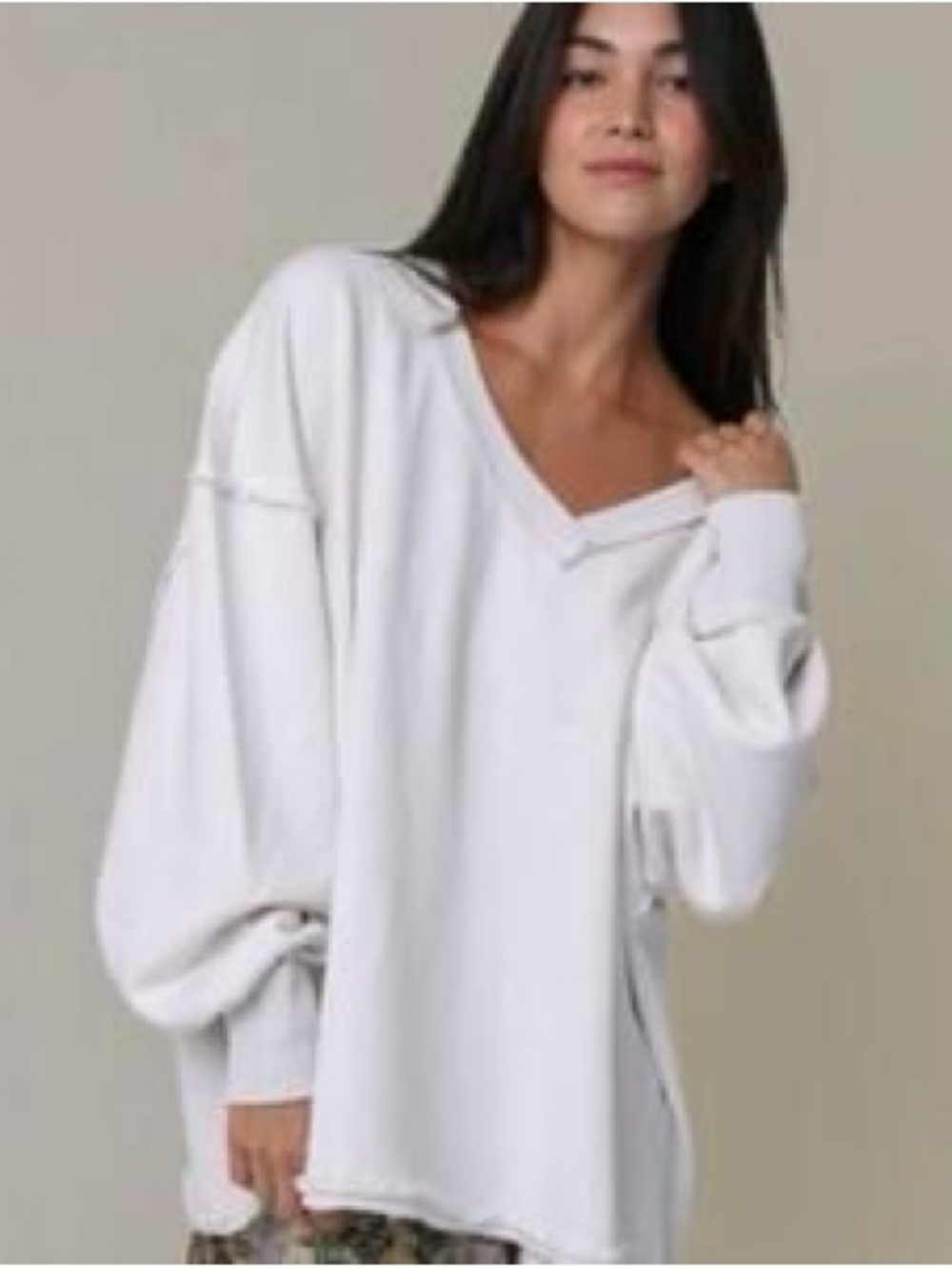NATURAL LIFE Off-White Oversized V-Neck Sweatshirt